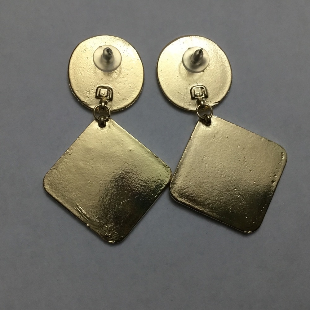 Leopard Geometric Metal Square Earrings - Picture 3 of 3